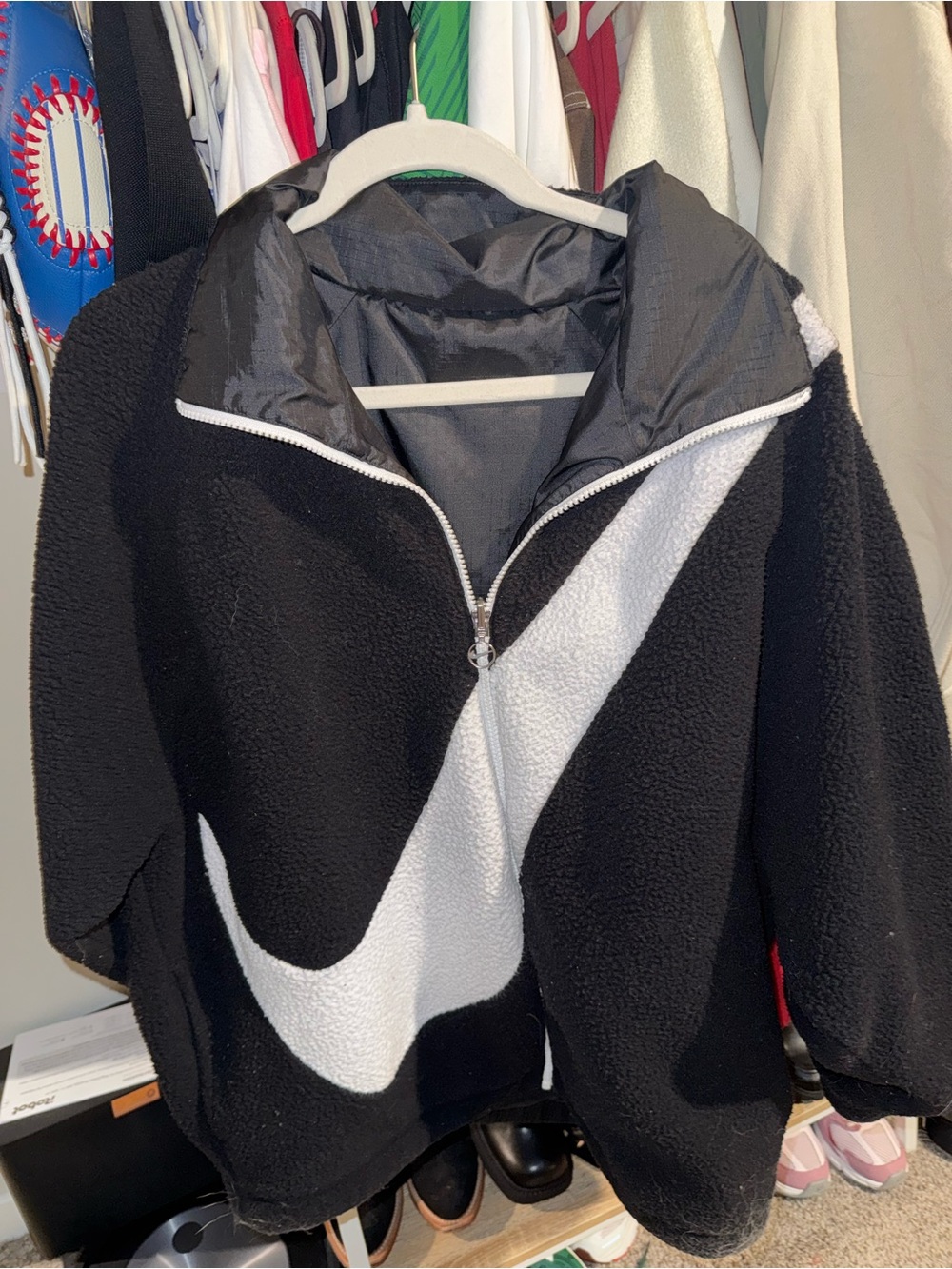 Nike Black and White Fleece Zip Pullover Jacket